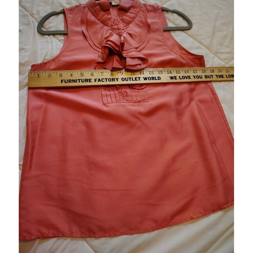 J CREW Orange-Red Button Front Sleeveless Blouse 100% Silk Ruffles Lined Size 6 - Picture 4 of 10